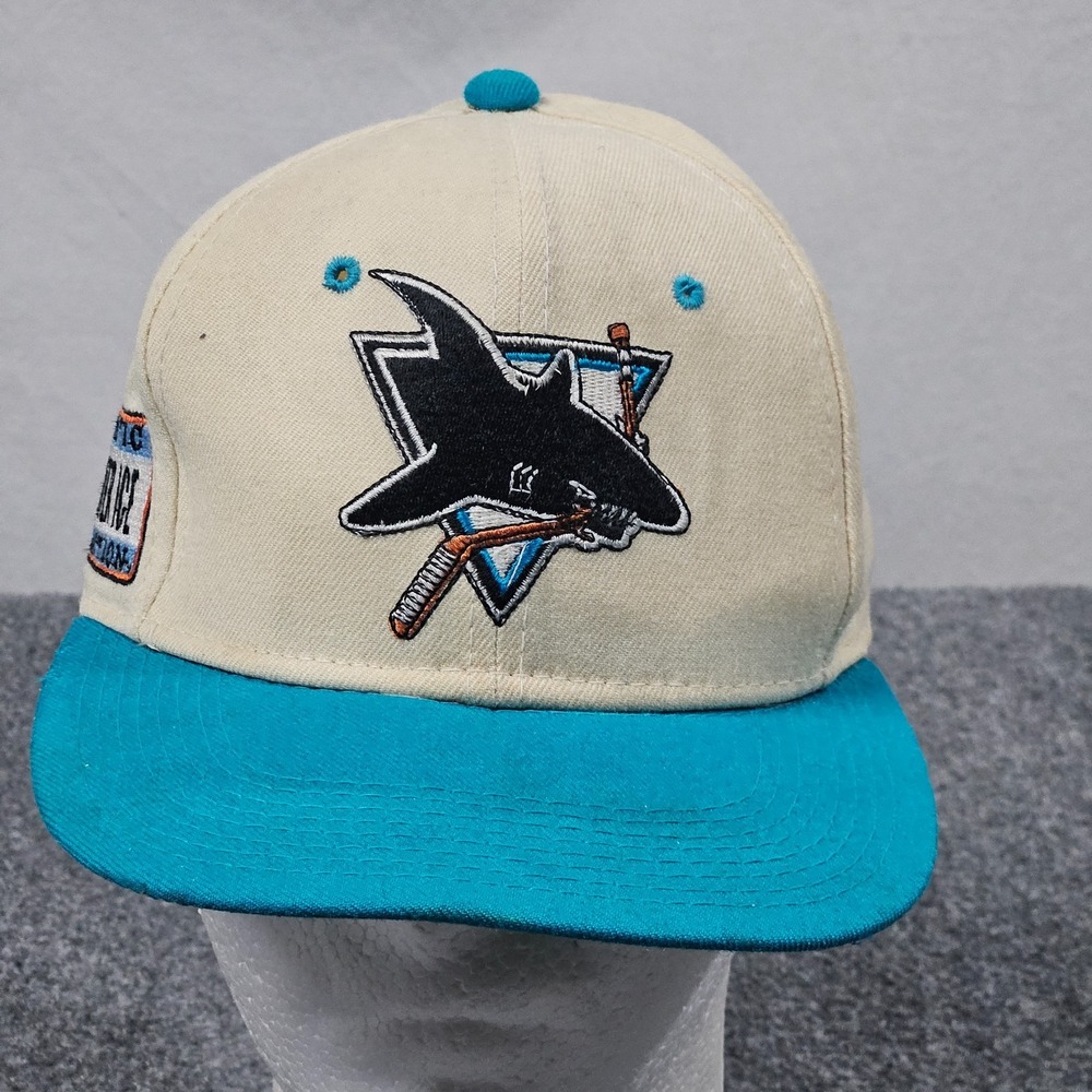 Vintage San Jose Sharks Sports Specialties Hat Size 7 Cream Teal NHL Cap Script